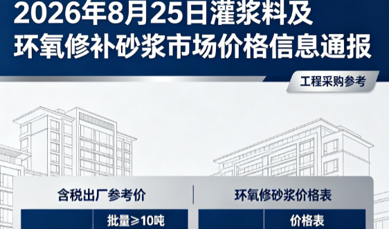 东郊镇2026年8月25日灌浆料及环氧修补砂浆市场价格信息通报